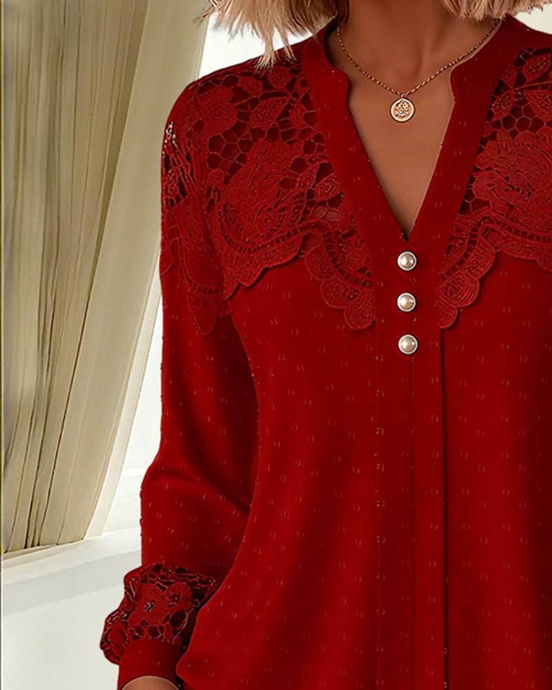 Løstsittende Bluse Med V-Utringning Og Sømføyning