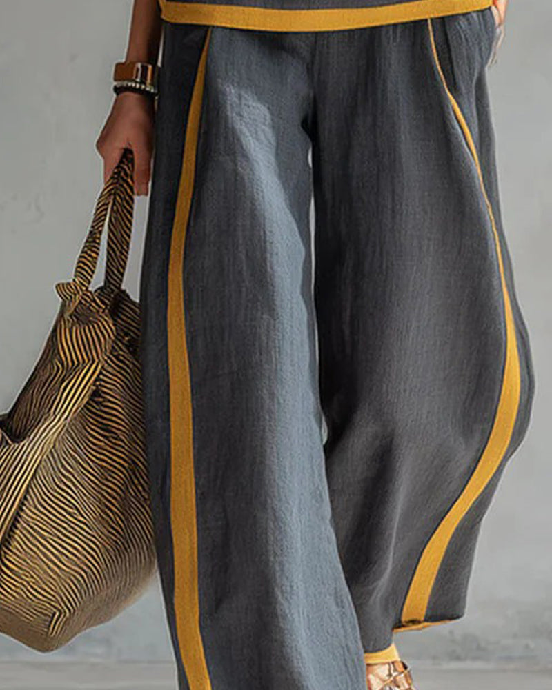 Todelt Sett Ermeløs Casual Fargeblokkert