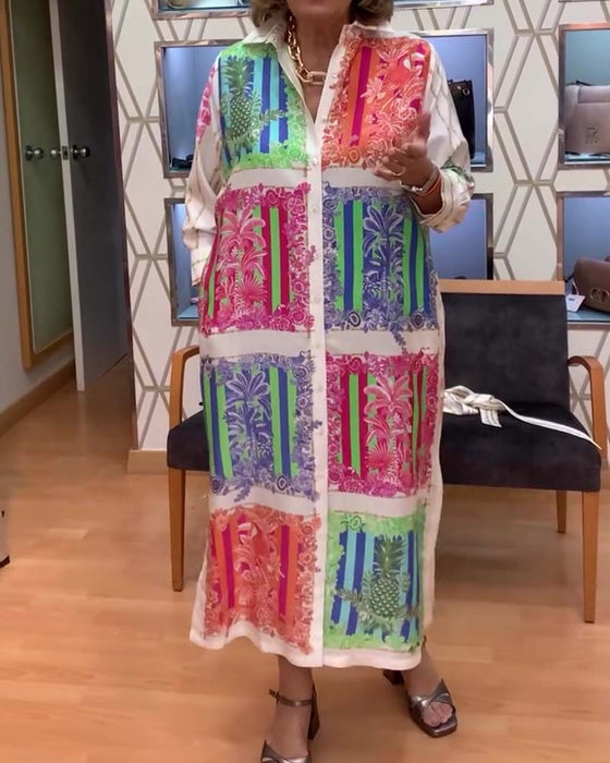 Kjole Patchwork Trykt Lang Skjorte