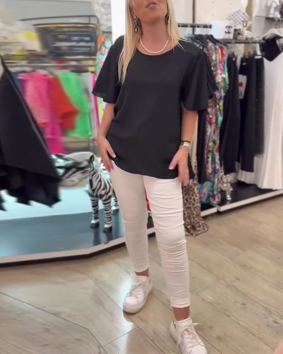 Bluse Rund Hals Ensfarget