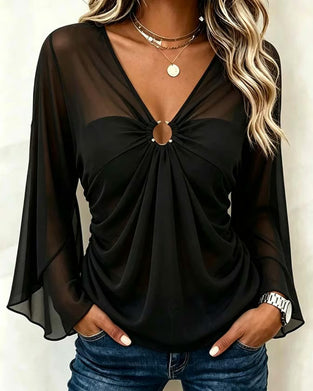 Bluse V-Hals Metall Ring Twist