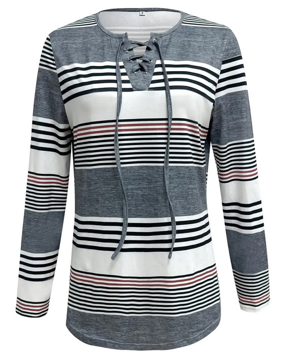T - Shirt Med Striper For Casual Dragt