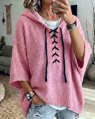 Pullover Knyting Hette Casual