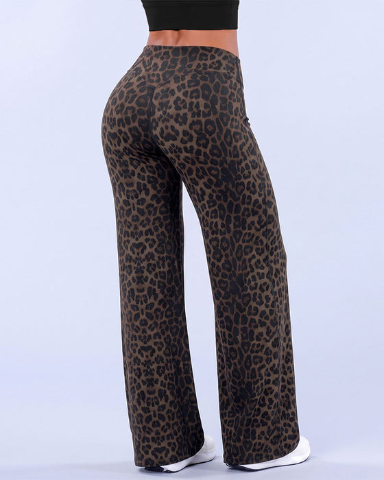 Bukse Dame Leopard Trykk Bred Ben Athletic