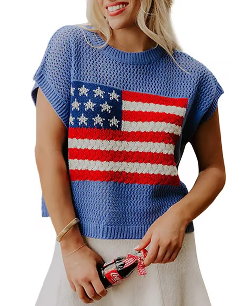 Pullover Flagg Mønster Crewneck