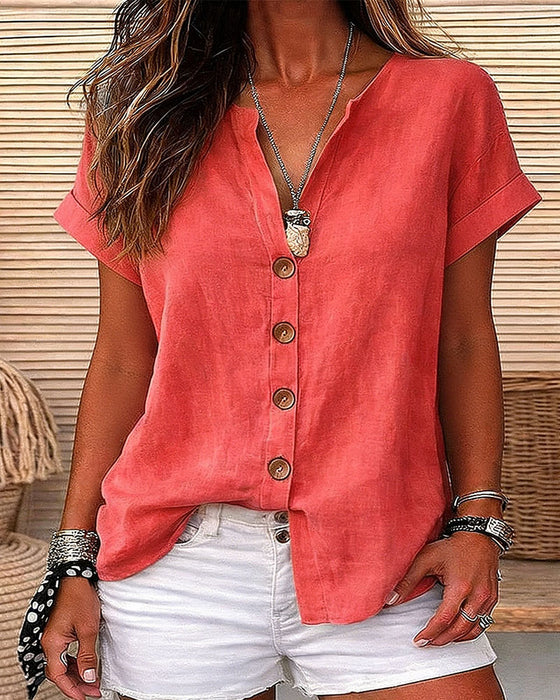 Skjorte V-Hals Enkelspent Kort Erme