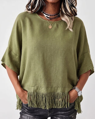Bluse Rund Hals Fryns Albuelang Erme Solid