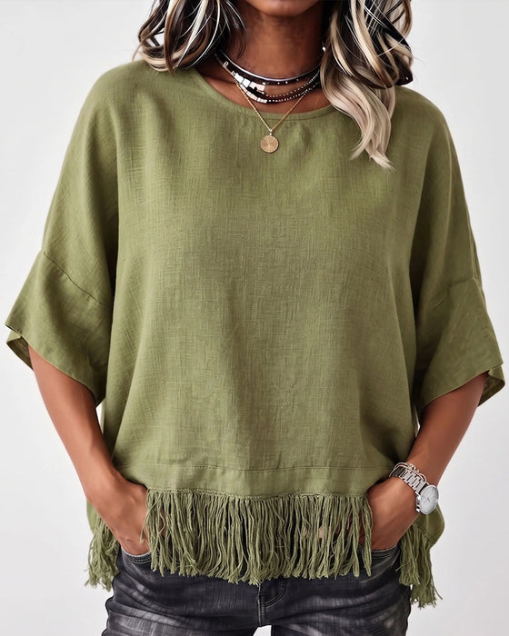 Bluse Rund Hals Fryns Albuelang Erme Solid