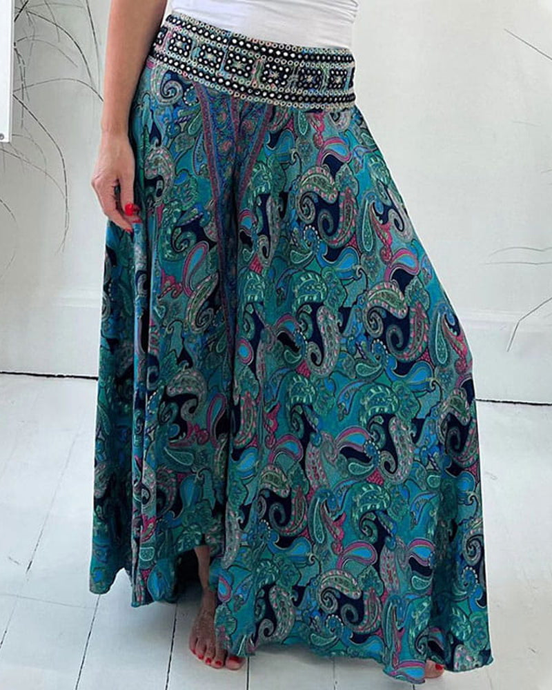 🌸 Mønstret Avslappet Halvlångt Skjørt