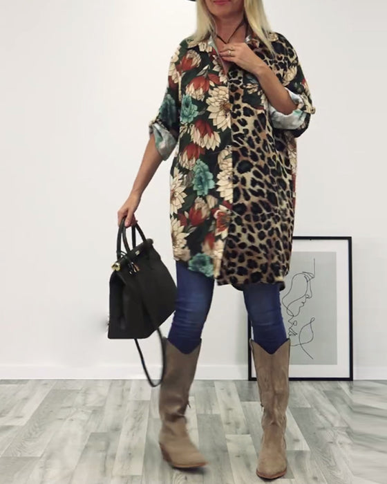 Lapel-skjorte med leopardmønster
