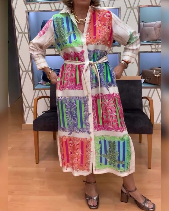 Kjole Patchwork Trykt Lang Skjorte