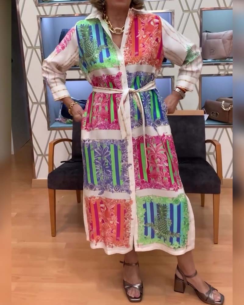 Kjole Patchwork Trykt Lang Skjorte