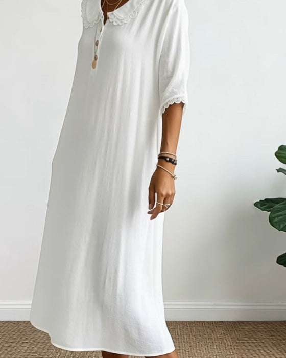 Kjole Peter Pan-Krage Ensfarget Lappearbeid