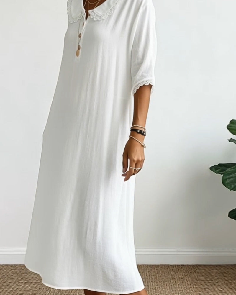 Kjole Peter Pan-Krage Ensfarget Lappearbeid