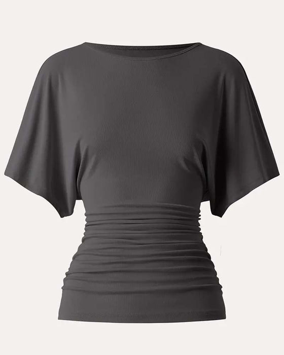 Bluse Casual Solid Plissert Kort Erme