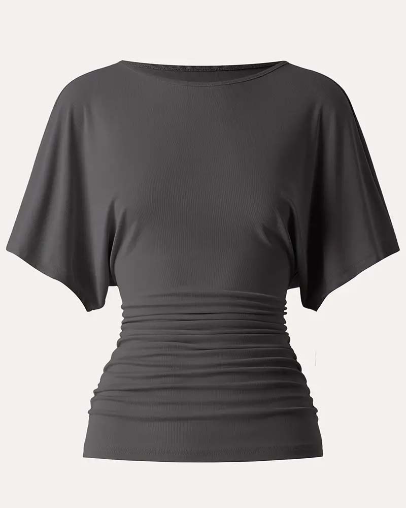 Bluse Casual Solid Plissert Kort Erme