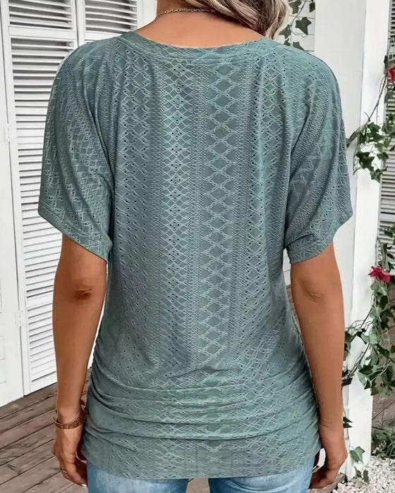 T-Skjorte V-Hals Uthuling Lag Patchwork