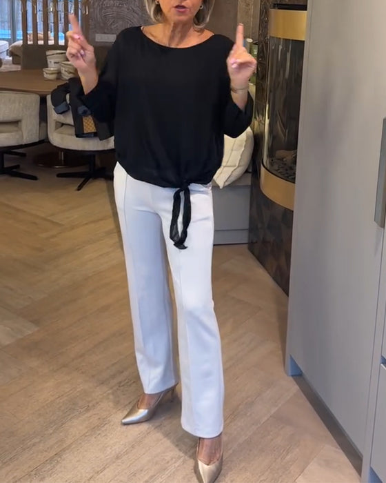 Bluse Enkel Rund Hals Ensfarget