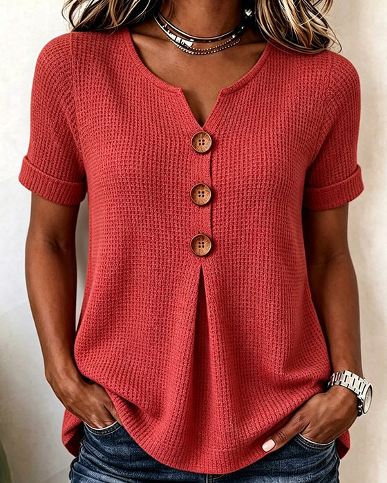 T-Shirt Liten V-Hals Vaffel Solid
