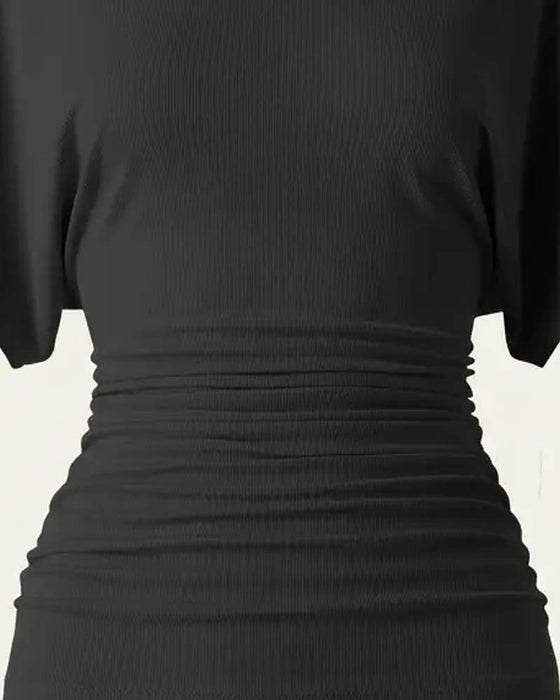 Bluse Casual Solid Plissert Kort Erme