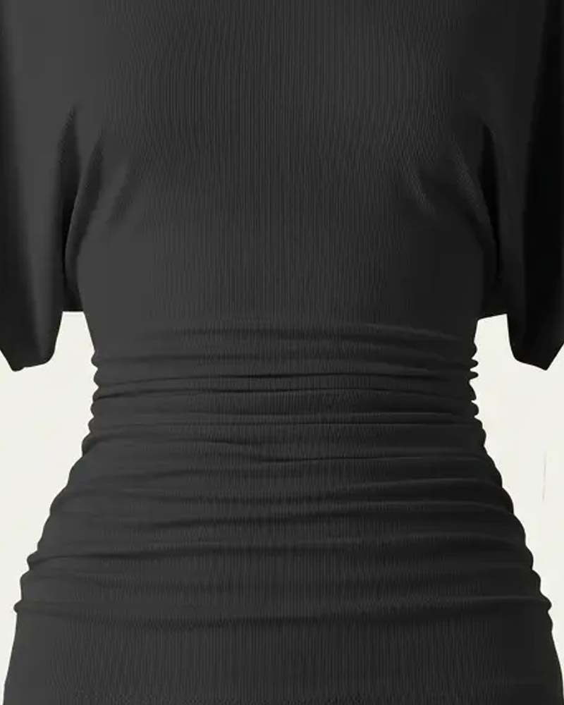Bluse Casual Solid Plissert Kort Erme