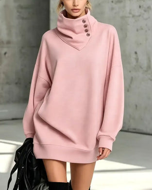 Kjole Turtleneck Diagonal Knapp Loose Fit