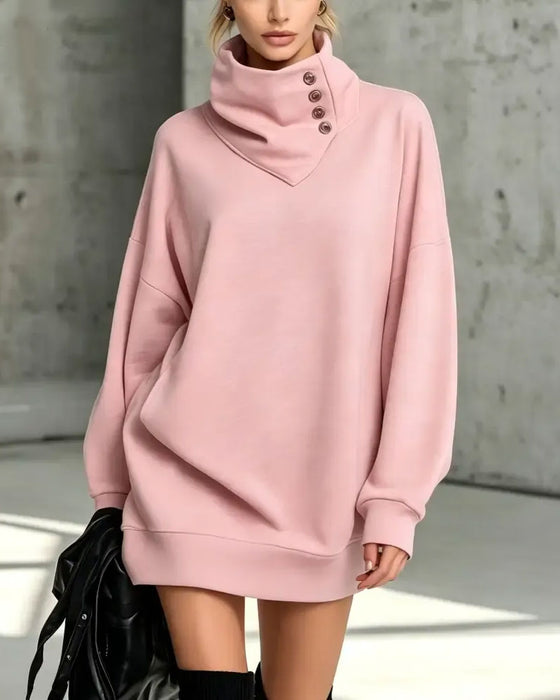 Kjole Turtleneck Diagonal Knapp Loose Fit
