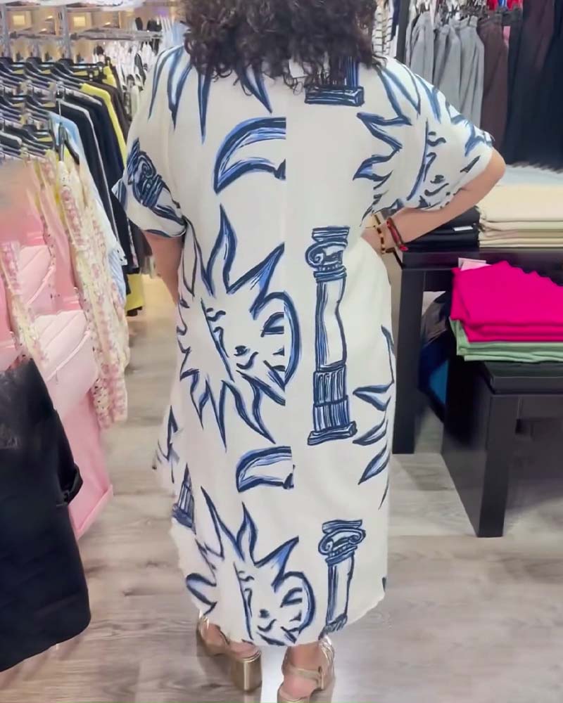 Kjole Jakkeslag Trykt Løs Uformell