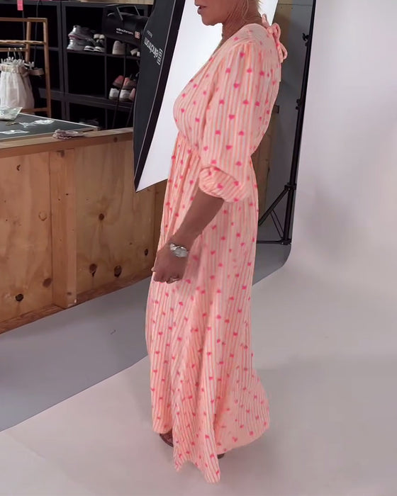 Kjole Elegant V-Hals Hjertemønster
