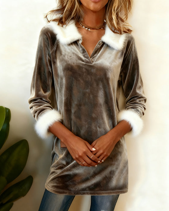 Langermet Topp I Fløyel Med V-Hals