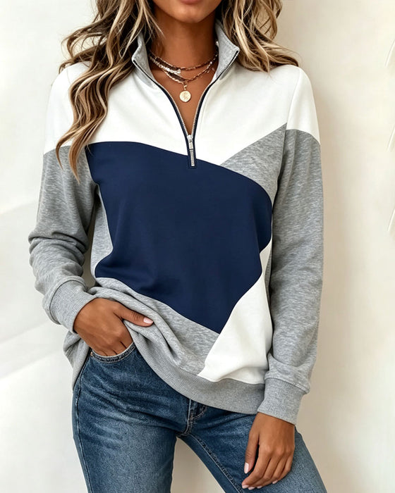 Sweatshirt Geometrisk Fargeblokk Glidelås