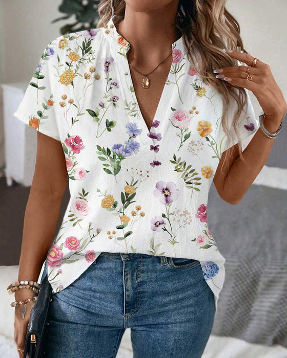 Bluse Blomstertrykk Korteermet
