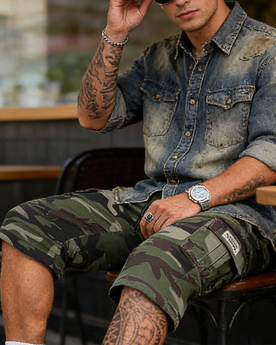 Herre Kamuflasje Cargo Shorts Multi-Lomme Justerbar Midje Pustende Stoff
