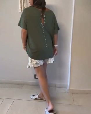 T-Skjorte Løs Rund Hals Kort Erm