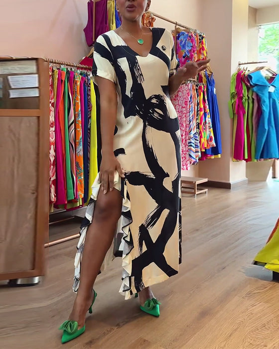 Kjole Trykt Asymmetrisk Fald