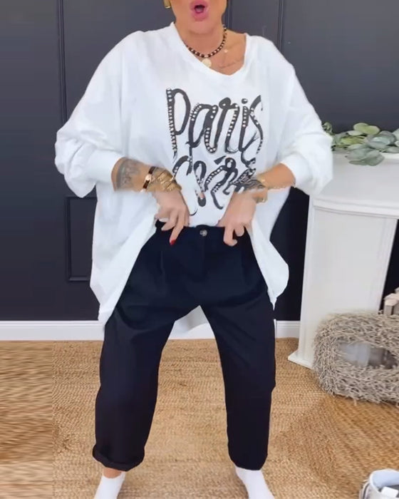 Topp Rund Hals Uregelmessig Bokstavtrykk