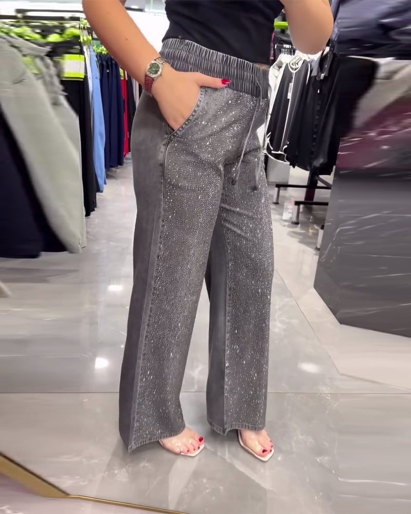 Bukser avslappet ensfarget lomme med elastisk midje