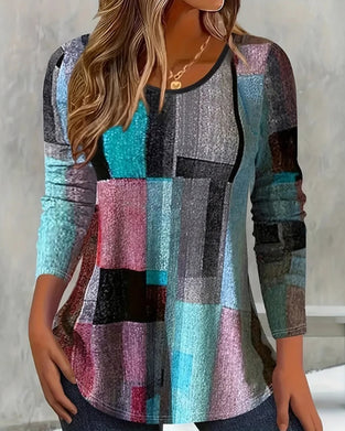 T-skjorte med rund hals og trykk, langermet