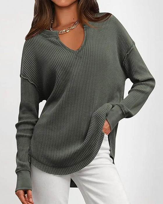 Topp Vaffel Henley Lang Erme
