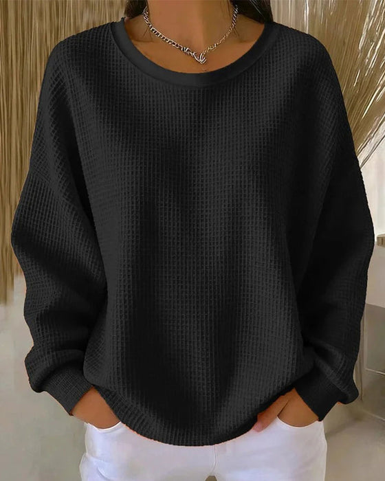 Sweatshirt Ensfarget Vaffeltekstur Pullover