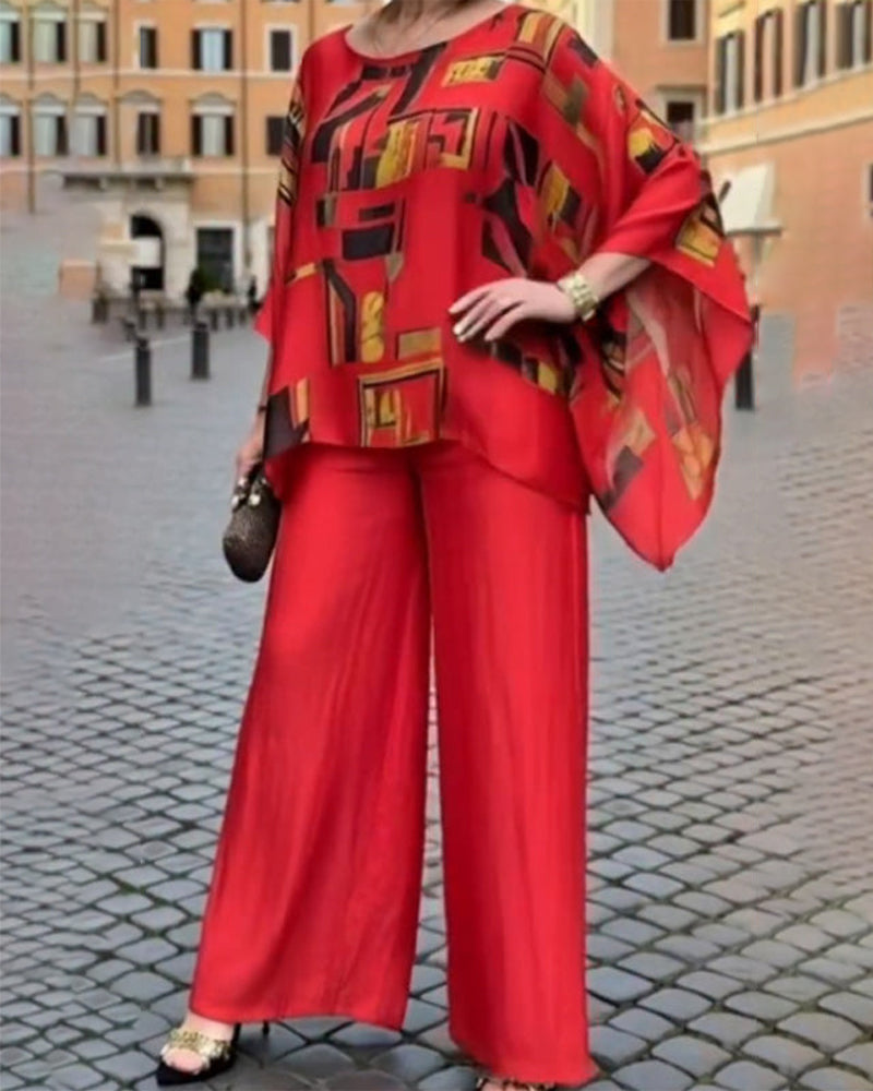 Todelt Sett Geometrisk Trykk Vide Ben Bukse