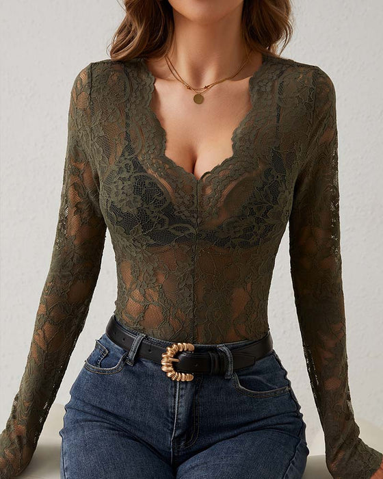 Bluse Blondekant Lang Erme