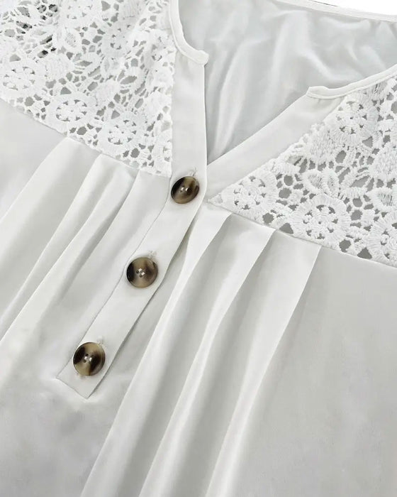 T-Skjorte Hul Blonder Lappeteppe Plissert