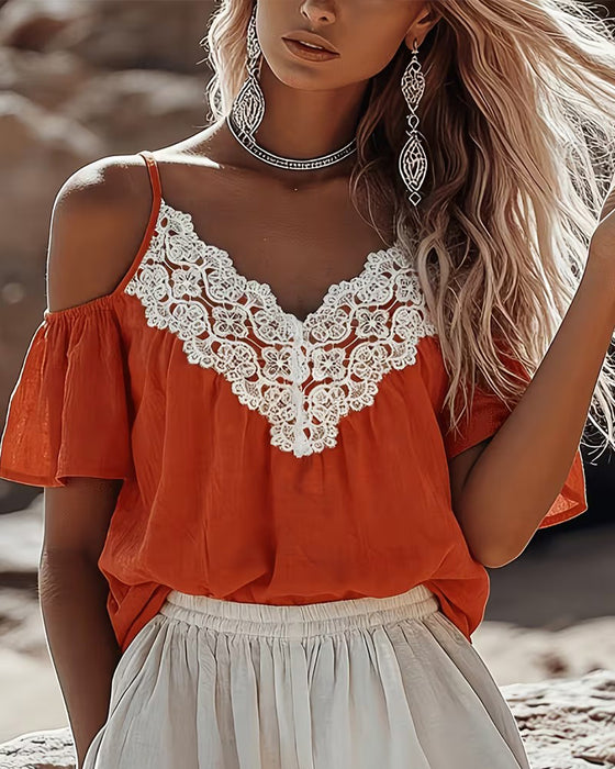 Bluse Blonder Patchwork Off-Shoulder