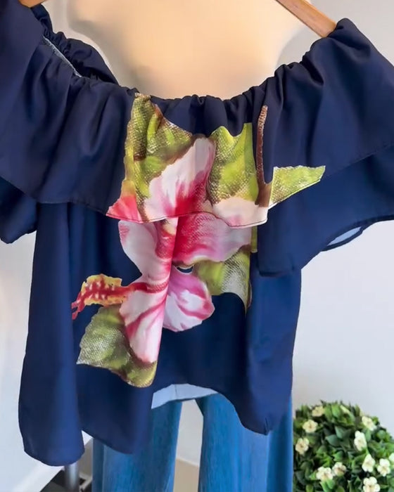 Bluse Blomstertrykk Off Shoulder