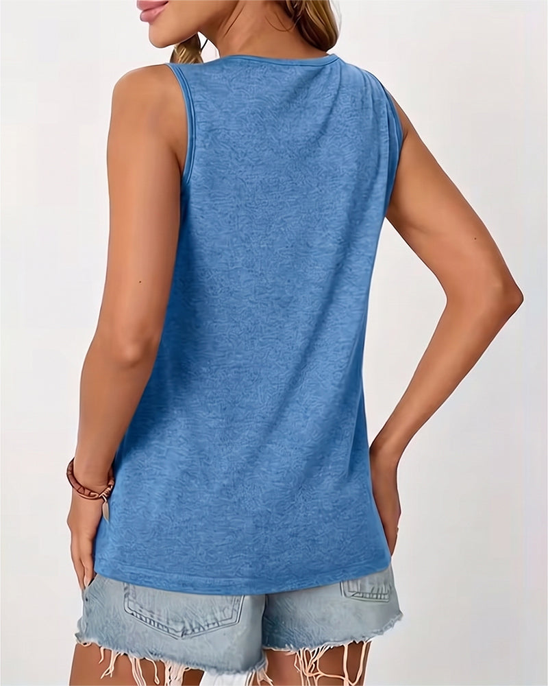 Tanktop Ensfarget U-Hals Plissert