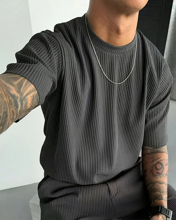 T-Shirt Ribbet Høy Hals Casual Solid