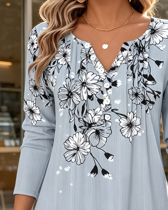 Bluse Mini V-Hals Blomstret Trykk