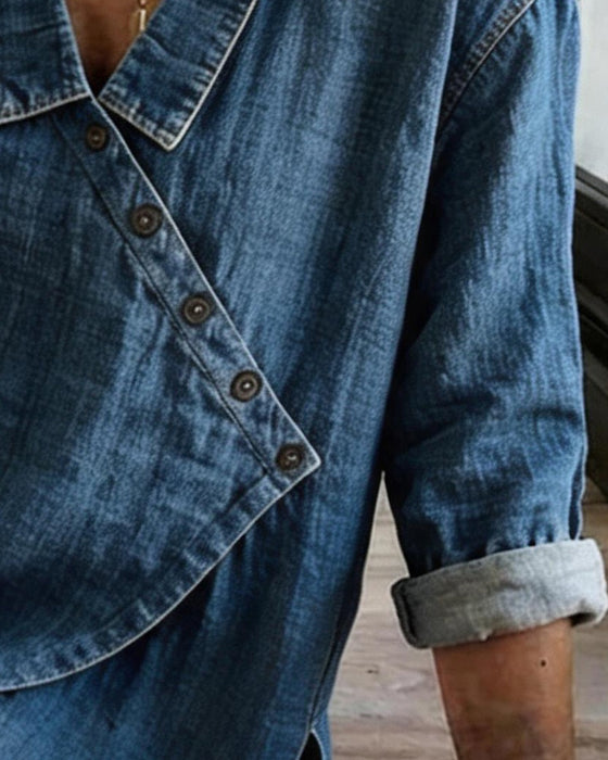 Bluse Ensfarget Diagonal Knapp Jakkeslag Langermet