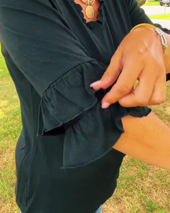 Topp Rynket V-Hals Trekvart Erme